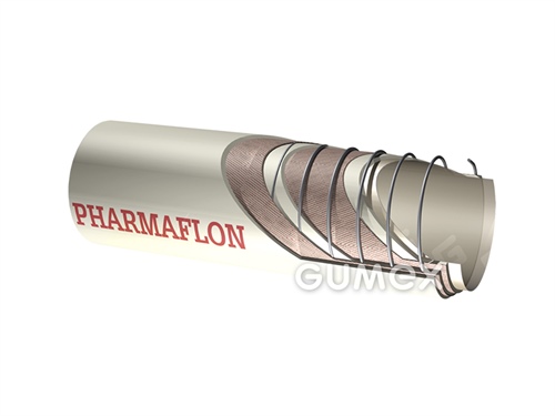 Potravinová hadice pro farmacii PHARMAFLON, 13/25mm, FDA, 10bar/-0,9bar, MFA/EPDM, -50°C/+170°C, bílá